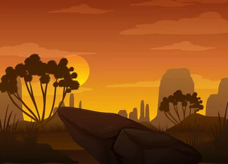 Silhouette savanna forest at sunset time © blueringmedia