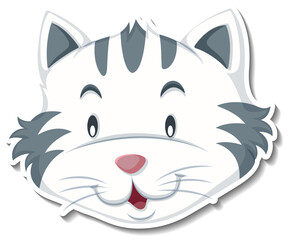 Head of white cat in cartoon style