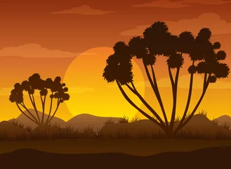 Silhouette savanna forest at sunset time © blueringmedia