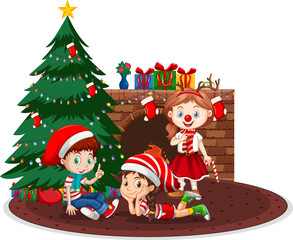 Happy children celebrating Christmas on white background