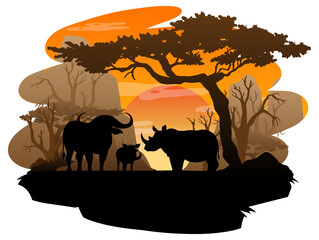 Isolated silhouette savanna forest