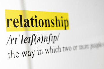 Relationship Text Macro Shot Highlighted in Yellow Color On Computer Screen