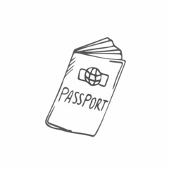 Doodle Passport icon. Doodle illustration isolated on white.