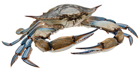 Blue crab isolated on white background, full depth of field - obrazy, fototapety, plakaty