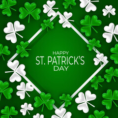 Saint Patricks Day banner background with clover leaves. Vector illustration.