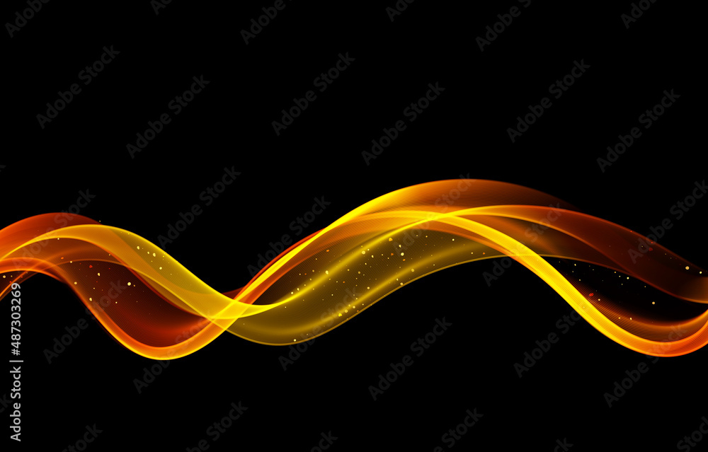 Poster black background with smooth wavy shiny wave.design element.