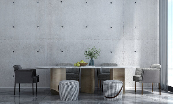 The interior design of cozy dining room and concrete wall background