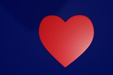 3d red heart rendered on blue background