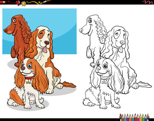 cartoon spaniels purebred dog characters coloring book page