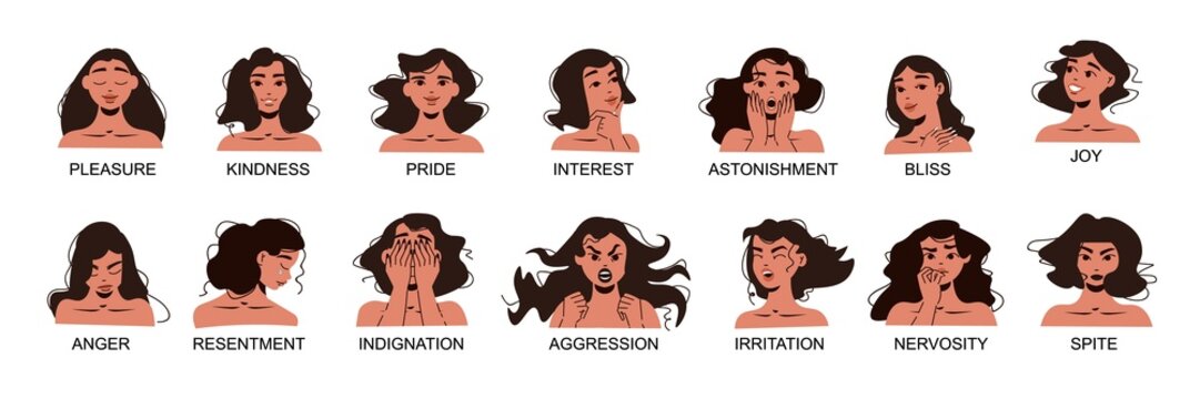 Woman Emotions And Mood Set