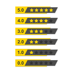 A set of rating stars. Feedback rating from excellent to worst. Rank quality. Vector illustration isolated on a white background.