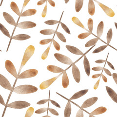 Seamless pattern with stylized tree branches. Watercolor hand drawn illustration.