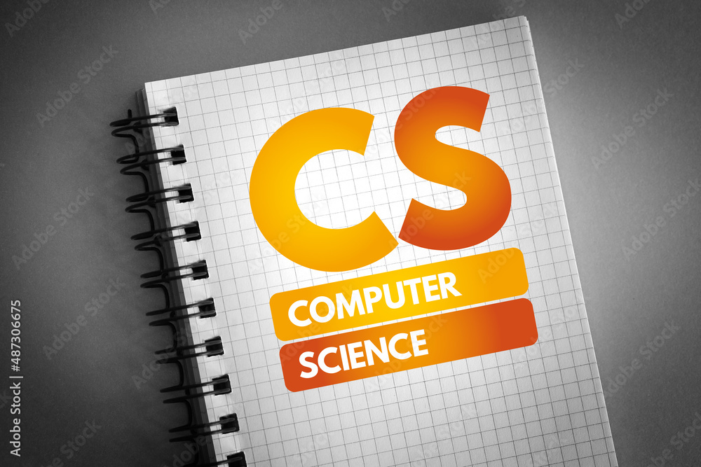 Poster cs - computer science acronym on notepad, technology concept background