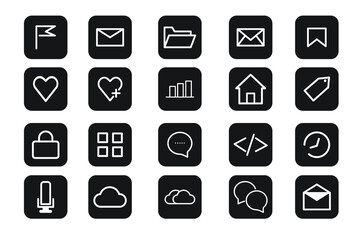 icons set bussiness with box black