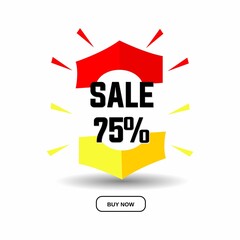 Sale 75% off, banner design template, discount tag, app icon, vector illustration