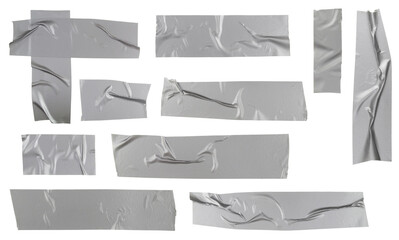 Many adhesive tape strips isolated on white background