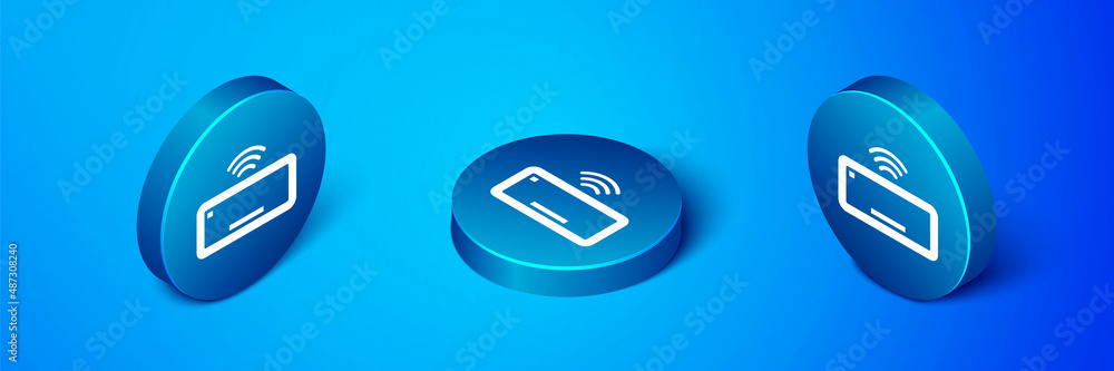 Aufkleber isometric computer keyboard icon isolated on blue background. pc component sign. blue circle button.