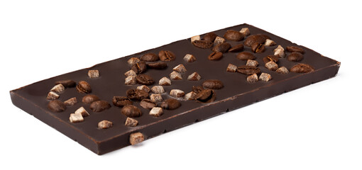 Сhocolate pieces filled with candied fruit isolated on white