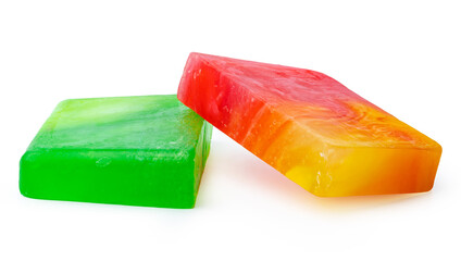 Green and orange handmade soap isolated on white backgorund