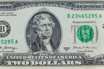 Macro shot of the two dollars bill