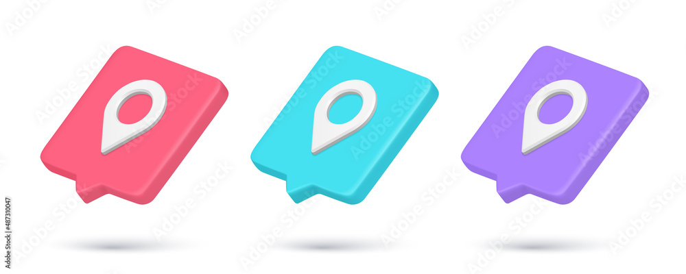 Poster collection multicolored map pin location pointer quick tips 3d icon vector illustration