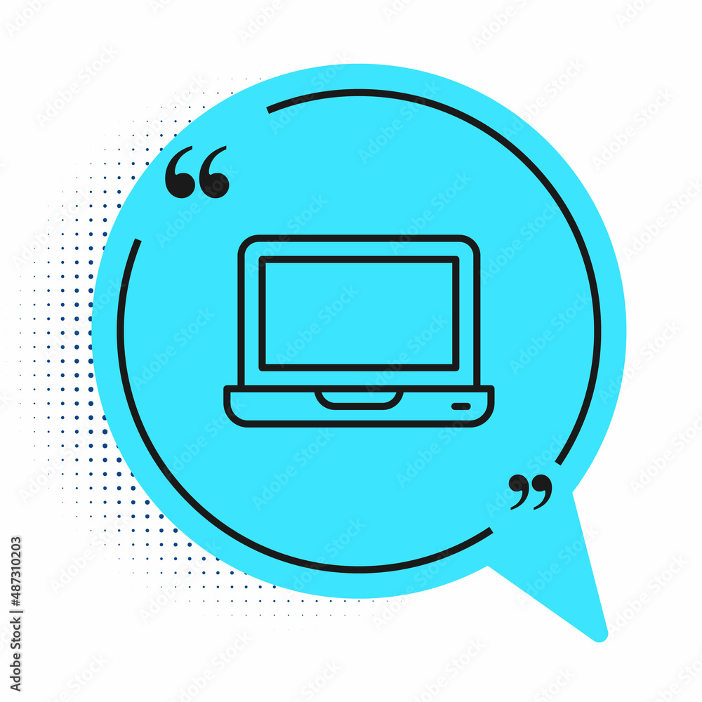Poster black line laptop icon isolated on white background. computer notebook with empty screen sign. blue 
