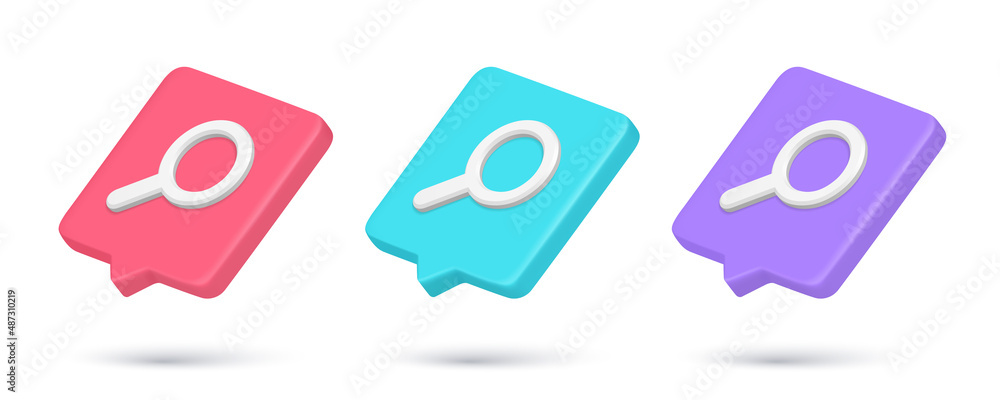 Poster Realistic quick tips magnifying glass browsing searching datum 3d icon template set vector