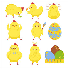 Easter chicken set 2. Bright Easter holiday.