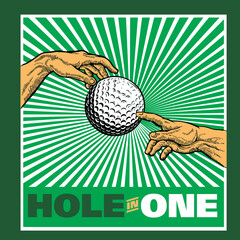 Renaissance Hands Style Illustration with Golf Ball