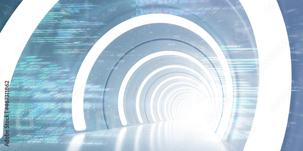 Poster light corridor modern background. futuristic sci-fi tunnel. 3d rendering