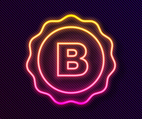 Glowing neon line Bottle cap with inscription beer icon isolated on black background. Vector