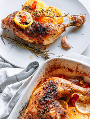 juicy and appetizing roasted duck with oranges