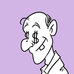 Man elderly portrait outline smile finance money dollar sign illustration cartoon