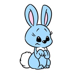 Fototapeta na wymiar Little blue rabbit looking up isolated cartoon illustration