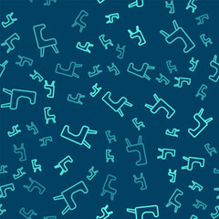 Green line Armchair icon isolated seamless pattern on blue background. Vector