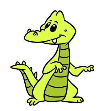 Little green crocodile looking isolated illustration cartoon