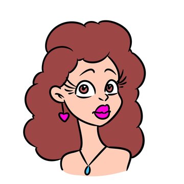 Portrait girl curvy hairstyle beauty illustration cartoon