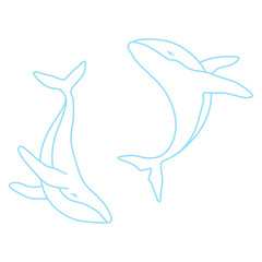 Pair of humpback whales minimalist simple outline vector logo illustration. Isolated contour whale drawing on white background