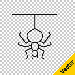 Black line Spider icon isolated on transparent background. Happy Halloween party. Vector