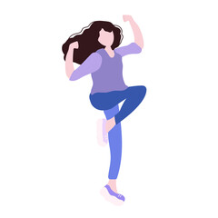 Girl, woman in a jump. Active life position