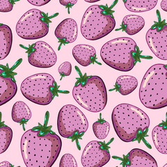 Hand drawn strawberry seamless pattern made in cute style isolated on pink background.