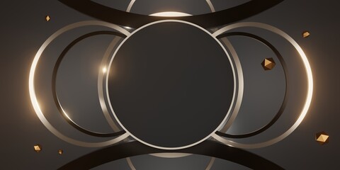 black and gold circle frame Image background for placing text and teaching trades 3D illustration