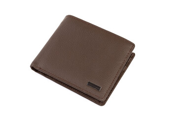 Brown leather wallet on a white background