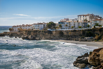 Obraz premium View of El Salon Beach in Nerja City - Malaga - Costa del Sol. View from 
