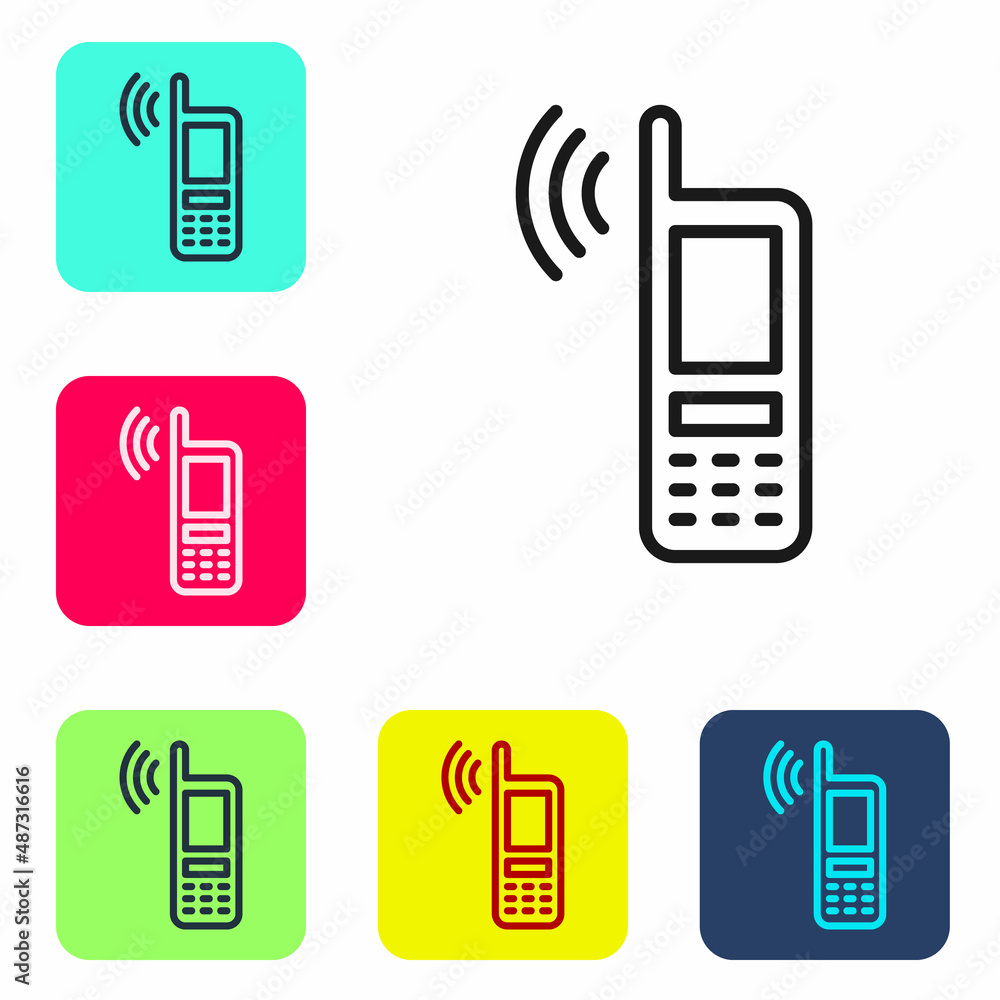 Poster black line smartphone with free wi-fi wireless connection icon isolated on white background. wireles
