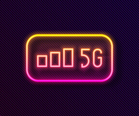 Glowing neon line 5G new wireless internet wifi connection icon isolated on black background. Global network high speed connection data rate technology. Vector