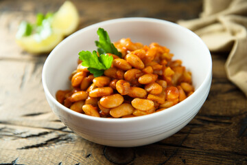 Homemade white bean ragout with tomato sauce