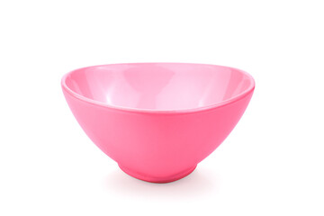 pink ceramic bowl on white background.