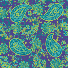 Floral paisley seamless pattern. Damask colorful vector textile background