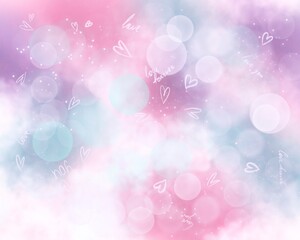 beautiful digital decorative background with sparkles, dots and hearts in pink, blue and purple colors
